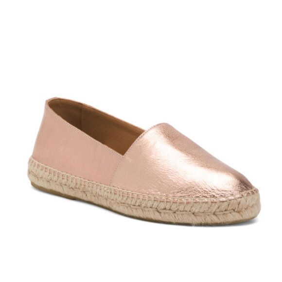 JUTELIA Made In Spain Leather Cap Toe Espadrille Flats Rose Gold Sz.39 - Picture 1 of 9